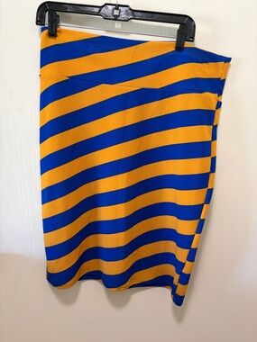 LuLaRoe Blue and Mustard Striped Skirt